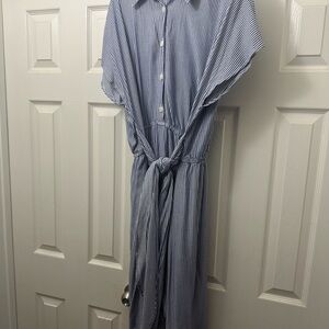 Blue Chambray stripe dress. Lane Bryant